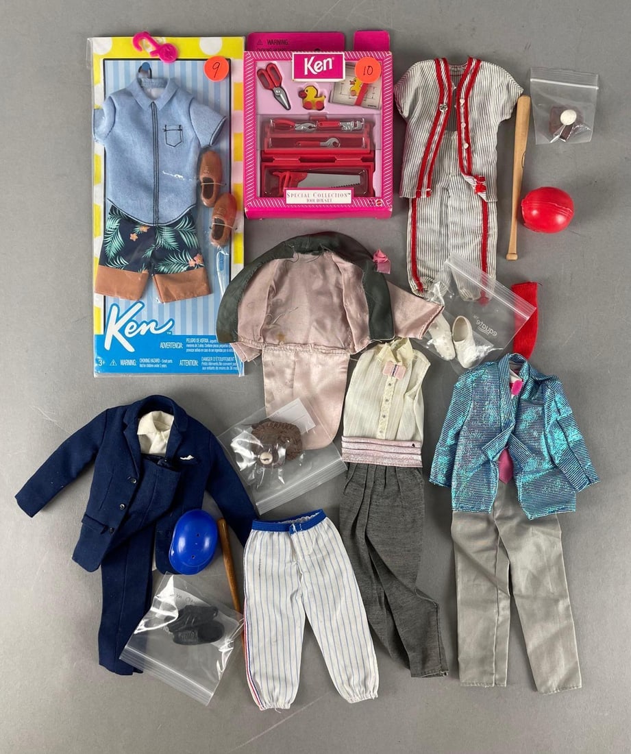 Group of Mattel Ken Clothes: Includes baseball outfits and accessories