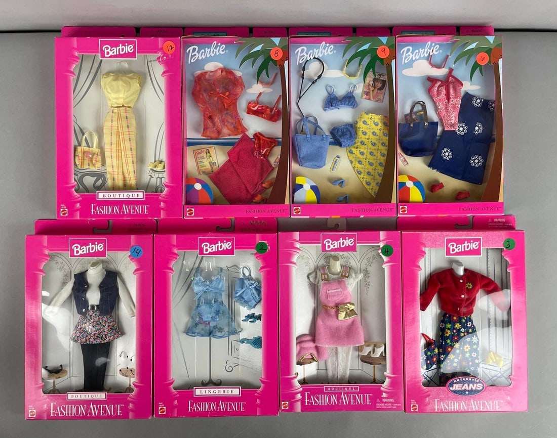 Group of Mattel Barbie Fashion Avenue Outfits: Original packaging