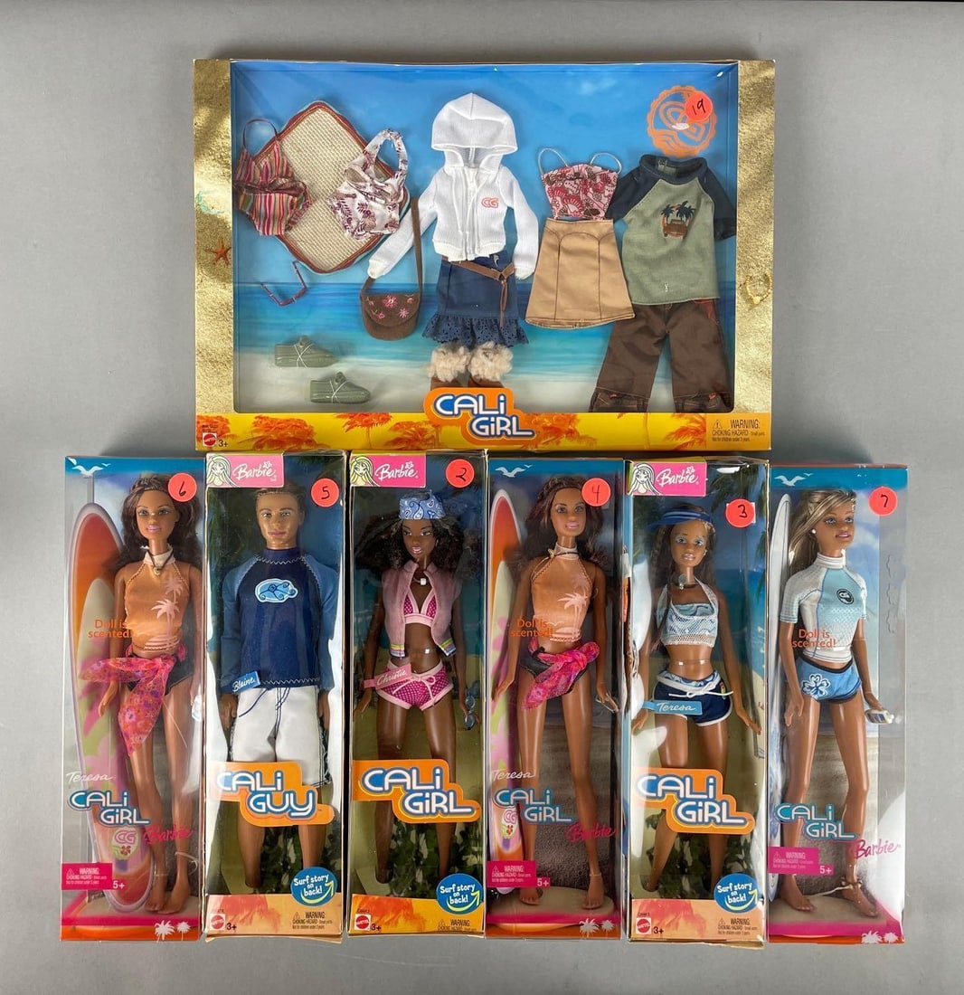 Group of Mattel Cali Girl Barbie Fashion Dolls: Includes cali guy, clothes set