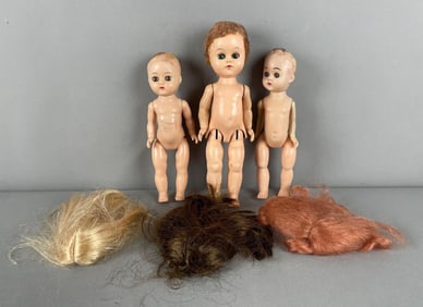 Group of Vintage Plastic Dolls with Wigs