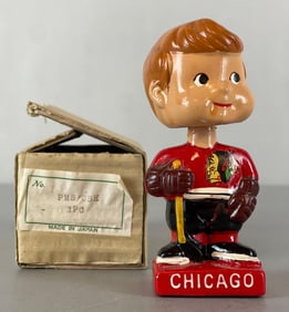 Very Rare 1960s Chicago Blackhawks Mini Bobblehead Nodder with Box