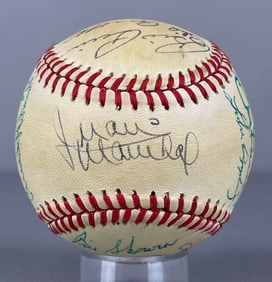 Multi-signed HOF NL MLB Rawlings Baseball with Dimaggio and Aaron
