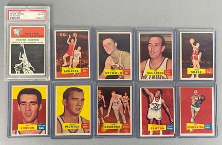 10 - 1957 Topps and 1961 Fleer Basketball Cards with HOFs and PSA Graded