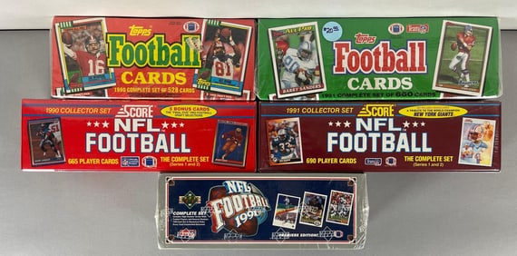5 - 1990 and 91 Topps, Upper Deck, ad Score Football Factory Sealed Sets