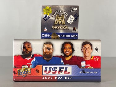 2000 Skybox Molten Metal Football and 2023 Upper Deck USFL Factory Sealed Sets
