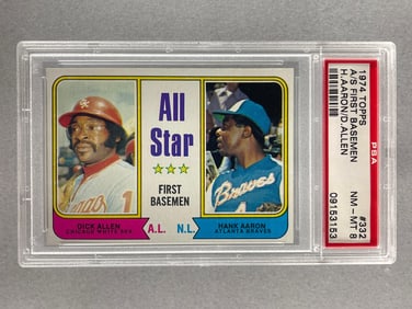 1974 Topps A/S First Basemen H. Aaron/ D. Allen #332 PSA 8
