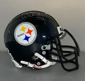 Rare Mike Webster Signed Pittsburgh Steeler Vintage Mini Helmet Full Metal Mask with JSA COA