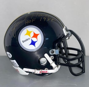 Jack Hamm Signed Pittsburgh Steelers Vintage Mini Helmet Full Metal Mask with JSA COA