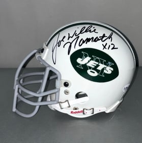 Joe Willie Namath Signed New York Jets Vintage Mini Helmet Full Metal Mask with JSA COA