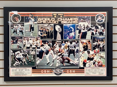 1985 Chicago Bears Super Bowl Team Signed Poster with Walter Payton and 20+ Other Autos