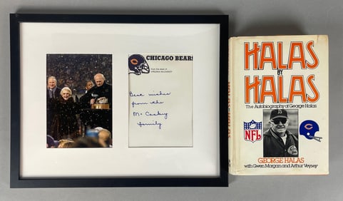 Virginia McCaskey Signed Chicago Bears Memo Pad and 1979 First Edition George Halas Book