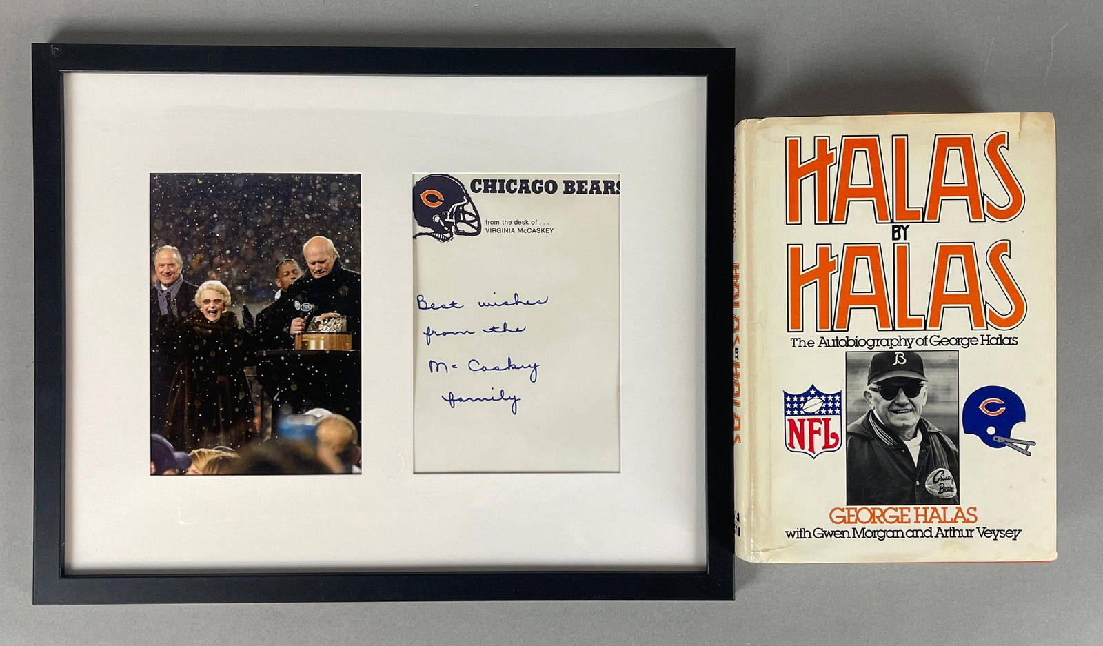 Virginia McCaskey Signed Chicago Bears Memo Pad and 1979 First Edition George Halas Book (1 of 4)