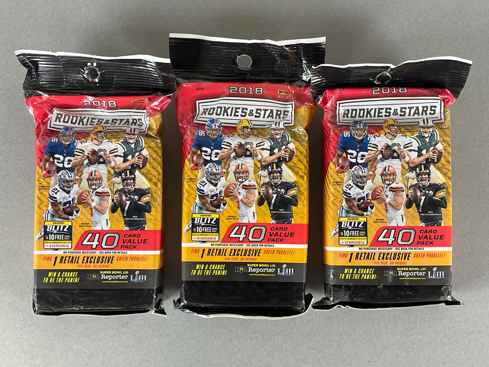 3 - Rookies and Stars Football Value Fat Packs: 40 - Cards per pack, Josh Allen, Lamar Jackson Rookies