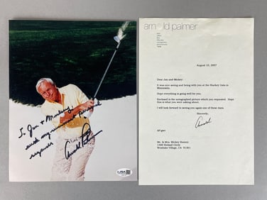 Arnold Palmer Signed Photo and Letter to Mickey Rooney with JSA COA