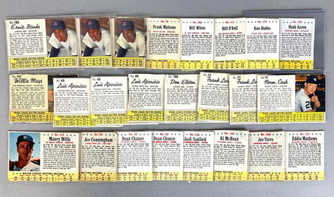 24 - 1962 and 63 Jello and Post Baseball Cards with Aaron and Banks