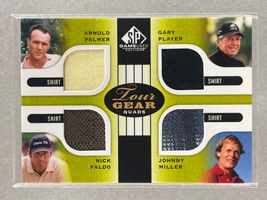 2012 SP Game Used Tour Gear Quads Arnold Palmer, Gary Player, Nick Faldo, Johnny Miller