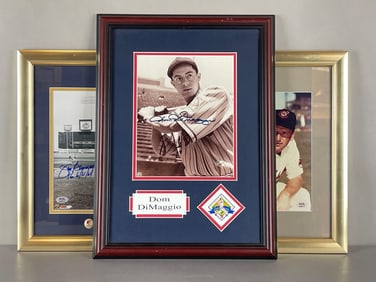 DiMaggio, Kiner, and Bunning Signed Photos with Pinbacks and COAs