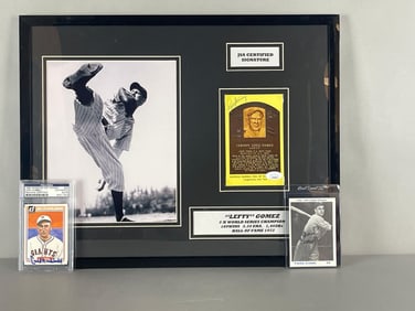 Lefty Gomez, Carl Hubbell, and Frank Crosetti Signed Photo and Cards with COAs