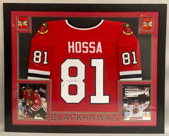 Marian Hossa Signed, Framed, and Matted Chicago Blackhawks Jersey with Photos and JSA COA