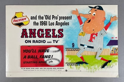 1961 Falstaff Beer L.A. Angels Baseball Old Pro Advertising Sign and Schedule