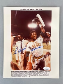 Rickey Henderson and Lou Brock Signed A Tale of Two Thieves Photo with JSA COA