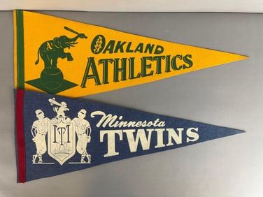 Vintage Minnesota Twins and Oakland Athletics Pennants