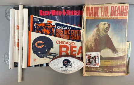 Group of Chicago Bears Posters, Football Pennants, and More
