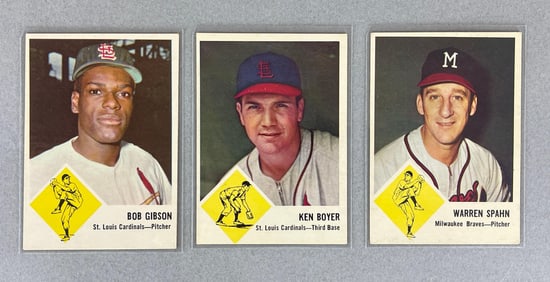 1963 Fleer Bob Gibson #61, Warren Spahn #45, and Ken Boyer #60