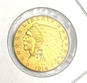 1914 US $2.50 Indian Head Gold Coin