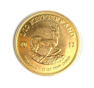 2012 South Africa Krugerrand 1/10 oz .9999 Fine Gold Coin