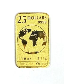 2019 Canada $25 Atlas 1/10 oz .999 Fine Gold Ingot/ Bar