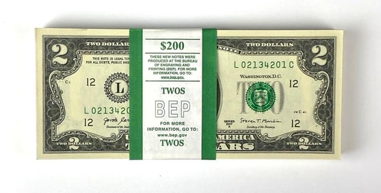 Group of 100 2017 US Mint $2 Consecutive Serial Numbered Bills