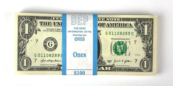 Group of 100 2021 US Mint $1 Consecutive Serial Numbered Bills