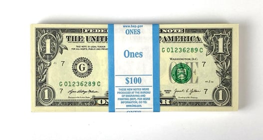 Group of 100 2021 US Mint $1 Consecutive Serial Numbered Bills