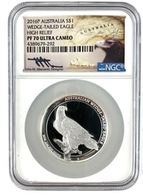 NGC Graded 2016 P Australia $1 Wedge Tailed Eagle 1 oz .999 Silver PF 70