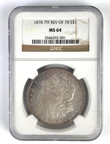 NGC Graded 1878 7TF REV 78 US $1 Morgan Silver Dollar MS64