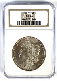 NGC Graded 1887 US $1 Morgan Silver Dollar MS64