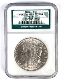 NGC Graded 1888 US $1 Morgan Silver Dollar MS64