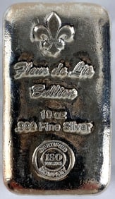 Fleur De Lis Bullion 10 oz .999 Fine Silver Ingot/ Bar