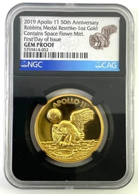 NAG CAG Graded 2019 Apollo 50th Anniversary 1 oz Gold Gem Proof