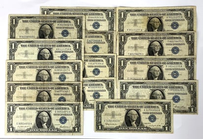 Group of 17 U.S. $1 Silver Certificates