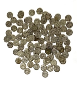 Group of 100 US Mercury Silver Dimes