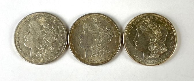 Group of 3 1921 US Morgan Silver Dollars