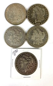 Group of 5 US Morgan Silver Dollars