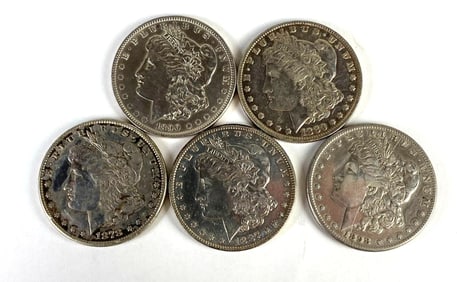 Group of 5 US Morgan Silver Dollars