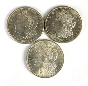 Group of 3 1921 US Morgan Silver Dollars
