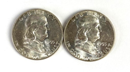Group of 2 1955 Franklin Silver Half Dollars