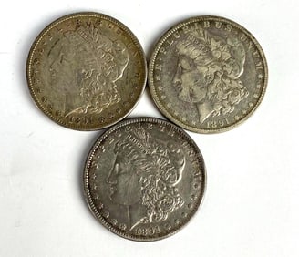 Group of 3 1891 US Morgan Silver Dollars