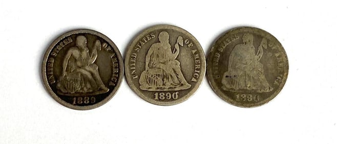 Group of 3 Seated Liberty Dimes