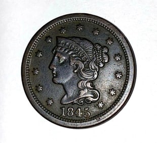 1845 Braided Hair Large Cent Coin